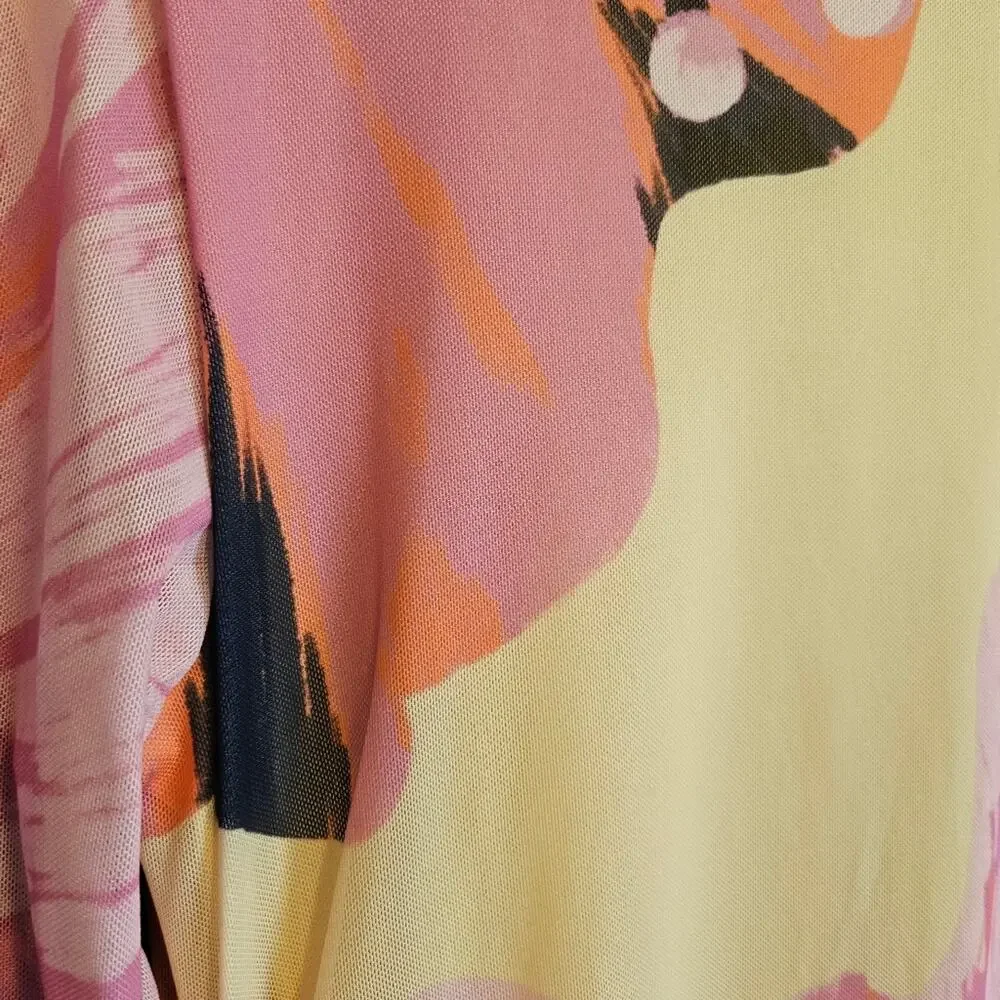 Farm Rio x Anthropologie Long Sleeve Mock-Neck Mesh Mini Dress Large Floral - Picture 2 of 11